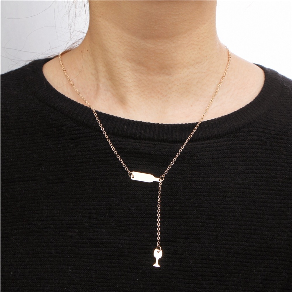 Wine bottle and wine glass pendant necklace